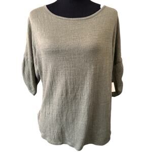 New Max Studio Women's Olive Crinkle Jersey Cinched Sleeve Knit Top Size XS